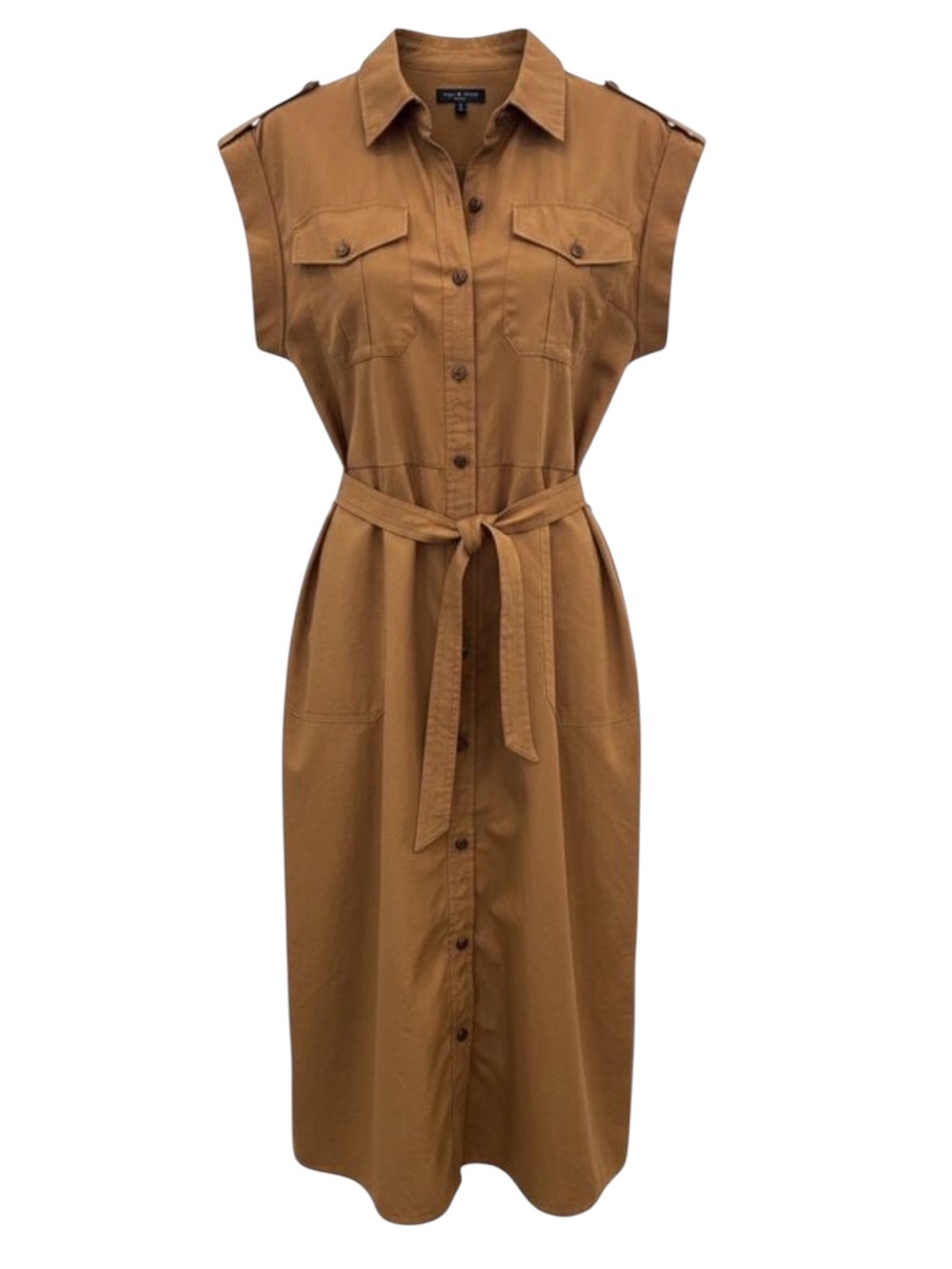 Rag & Bone Roxanne Cotton Poplin Cap Sleeve Tie Waist Button Front Mini Dress